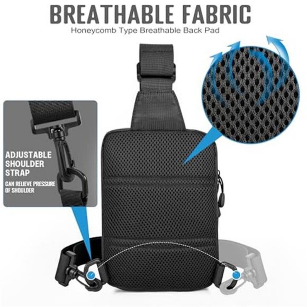 Mens Sling Bag Zippers Small Crossbody Bag for Hiking Travel Work, Water - Picture 4 of 6